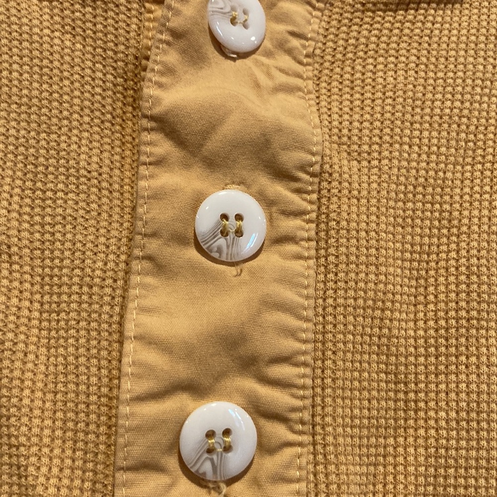 MATE THE LABEL THE HARPER HENLEY OCHRE YELLOW GOLD WAFFLE KNIT THERMAL TOP L - Picture 4 of 10